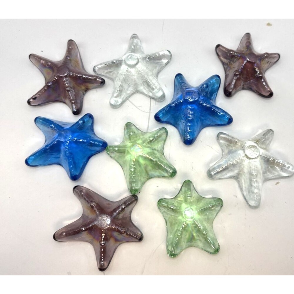 lot of 9 Vintage Art Glass Iridescent Starfish Sea Fish Paperweight Ocean Decor